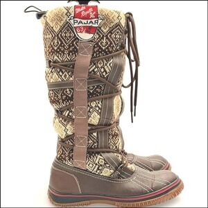 Pajar 63 Crosby Fair Isle Waterproof Winter Boots Women 7 7.5 Brown Leather Snow